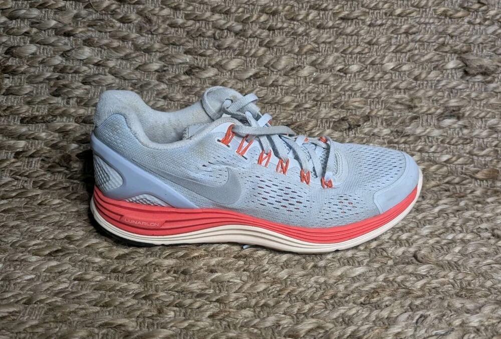 Nike Lunarglide 4 + H2O Repel Womens Gray Salmon Lace Up Running Shoes Size 8